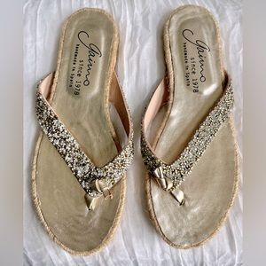 Gaimo Gold & Silver Crystal Flip-Flops size 7.5 – New